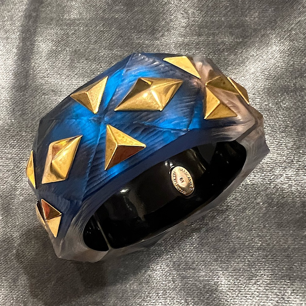 RARE FIND! ALEXIS BITTAR Blue Lucite Bangle Bracelet With Gold Studs